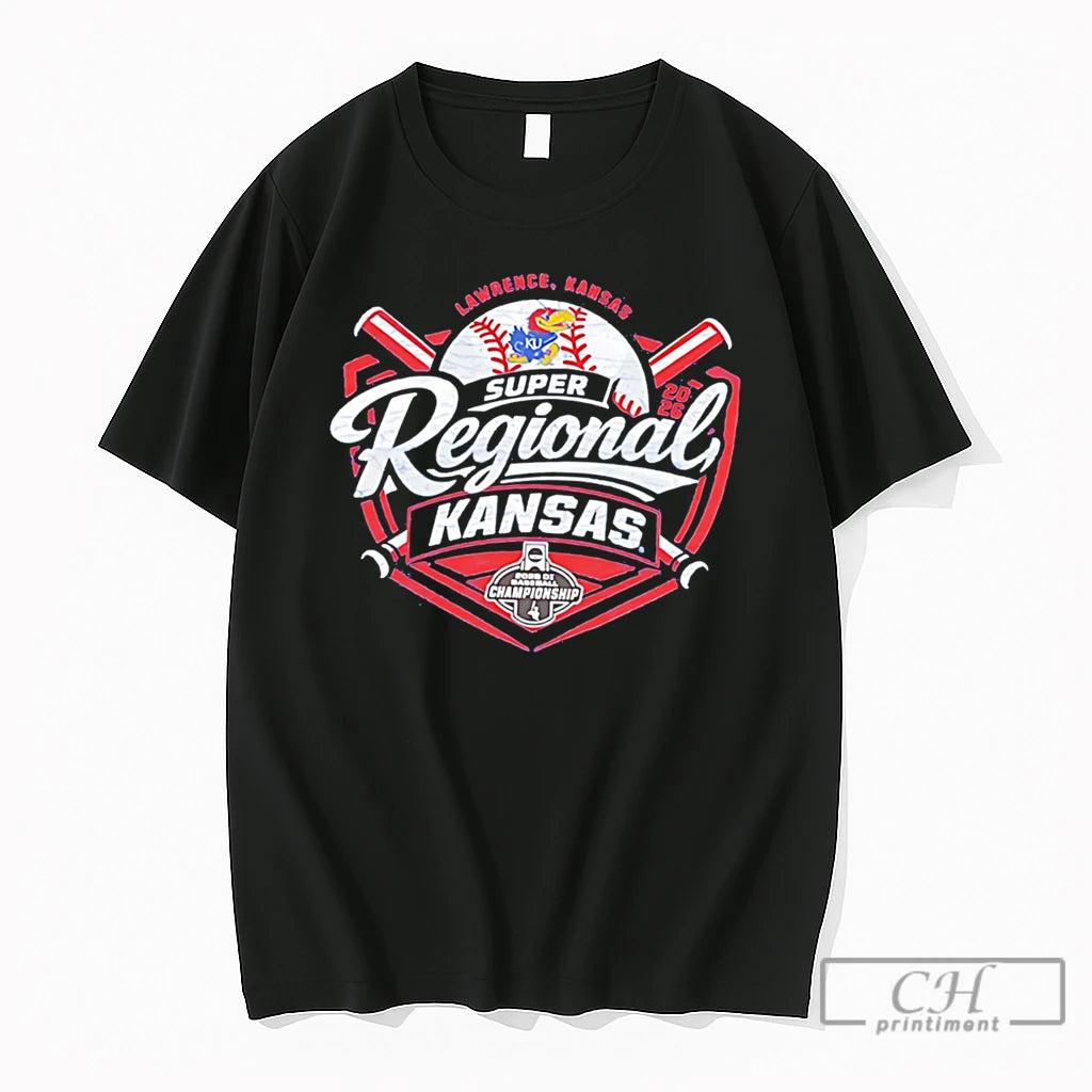 Premium Kansas Jayhawks 2026 Super Regional Logo Tee