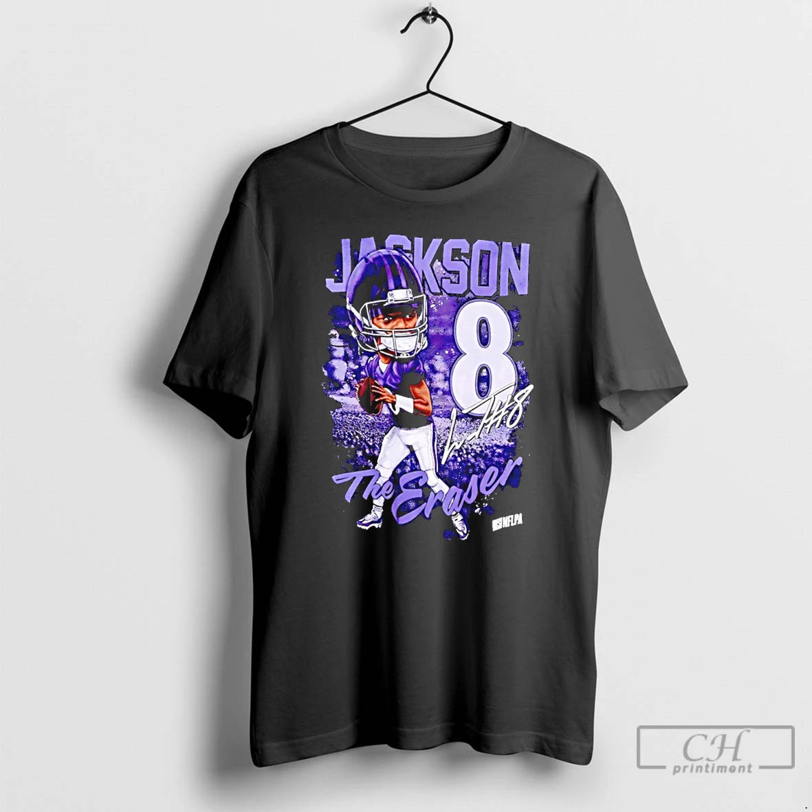 Premium Lamar Jackson The Eraser Number 8 Signature Caricature T-Shirts, Hoodie, Sweatshirt | PrintMintTees.com
