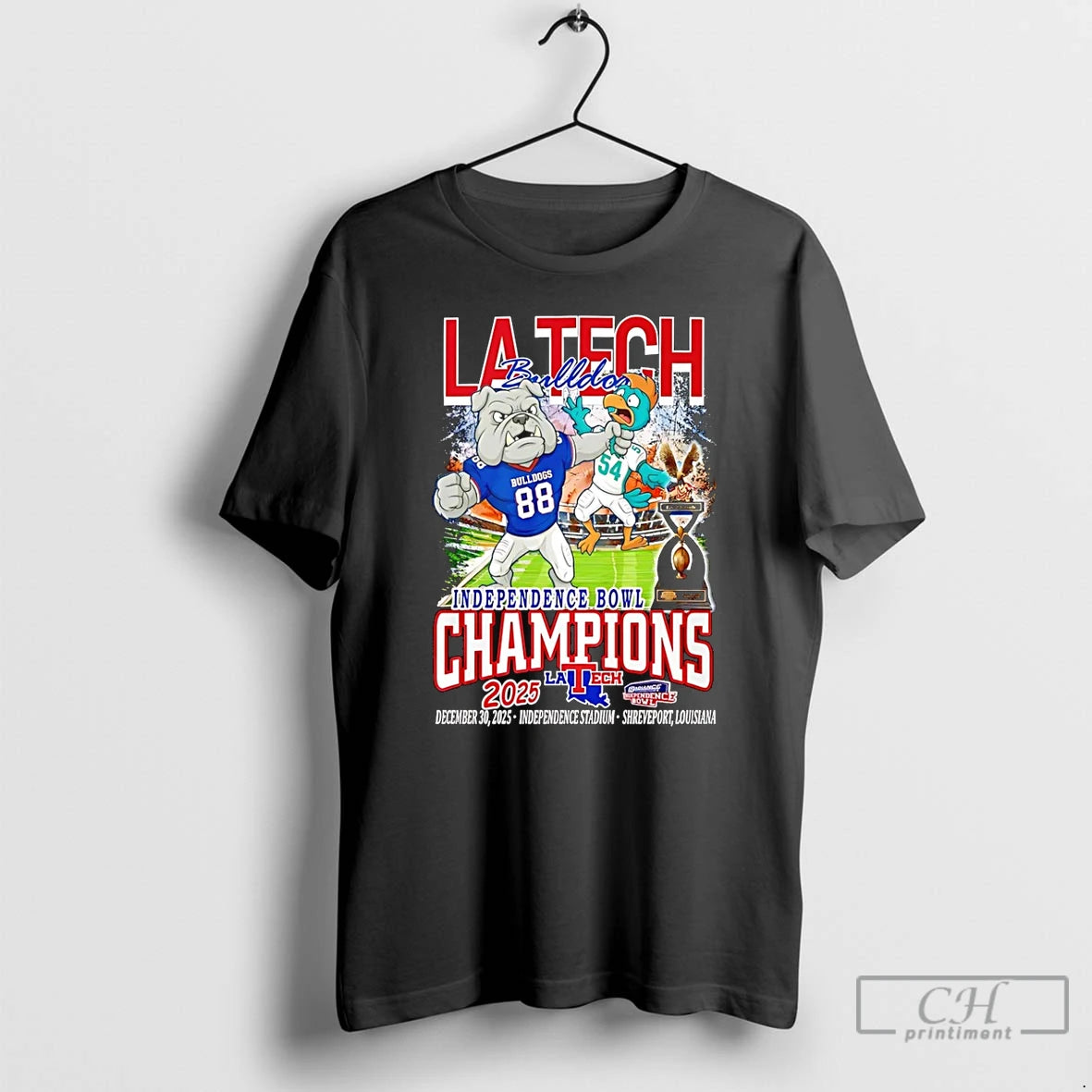 Premium Louisiana Tech Bulldogs Independence Bowl Champions 2025 Mascot T-Shirts, Hoodie, Sweatshirt | PrintMintTees.com