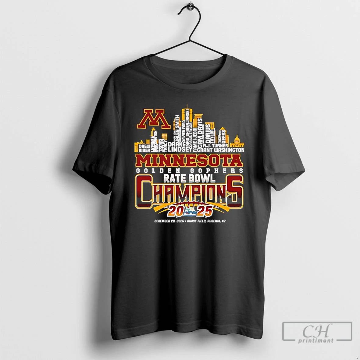 Premium Minnesota Golden Gophers Rate Bowl 2025 Champions Skyline T-Shirts, Hoodie, Sweatshirt | PrintMintTees.com