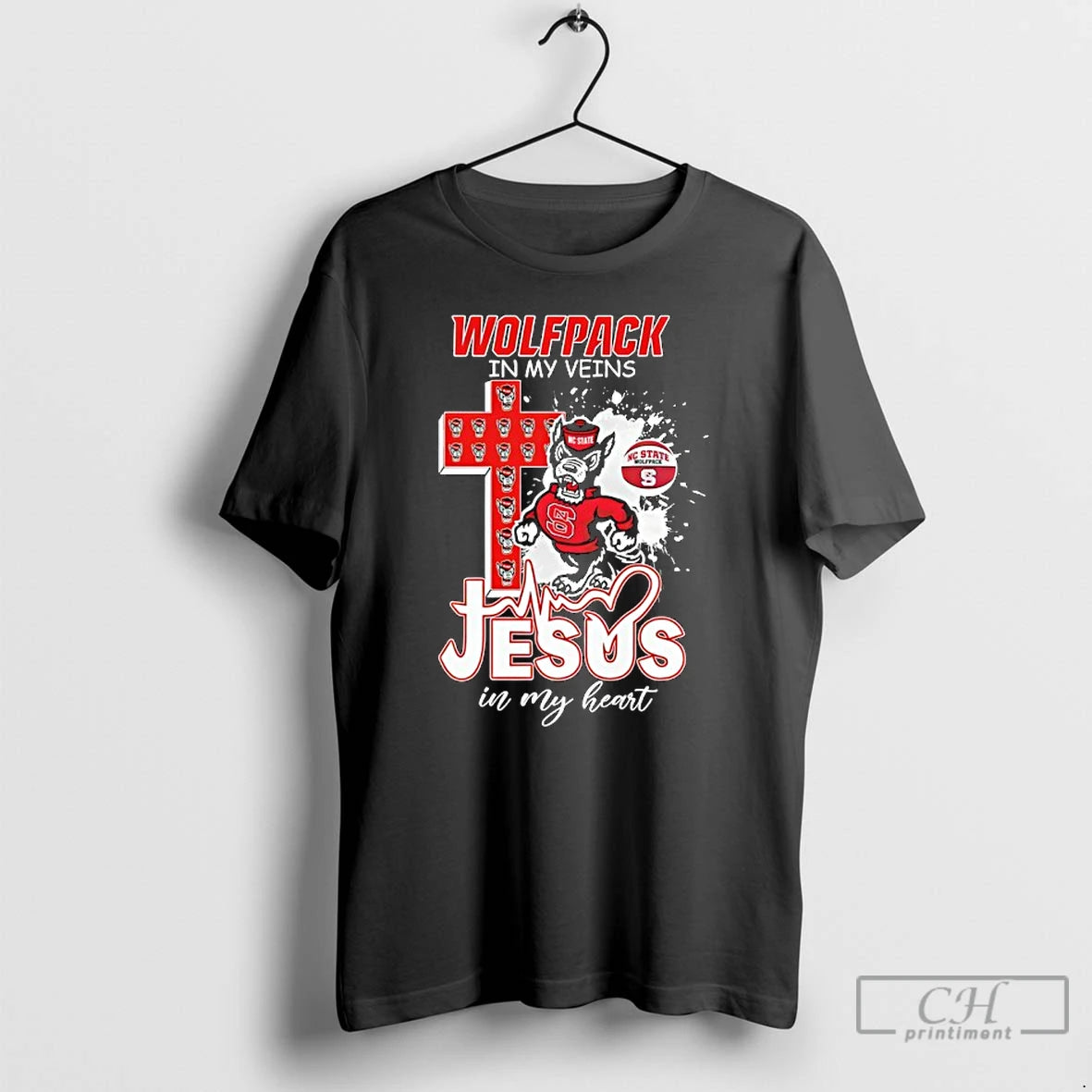 Premium Nc State Wolfpack In My Veins Jesus In My Heart Mascot And Cross T-Shirts, Hoodie, Sweatshirt | PrintMintTees.com