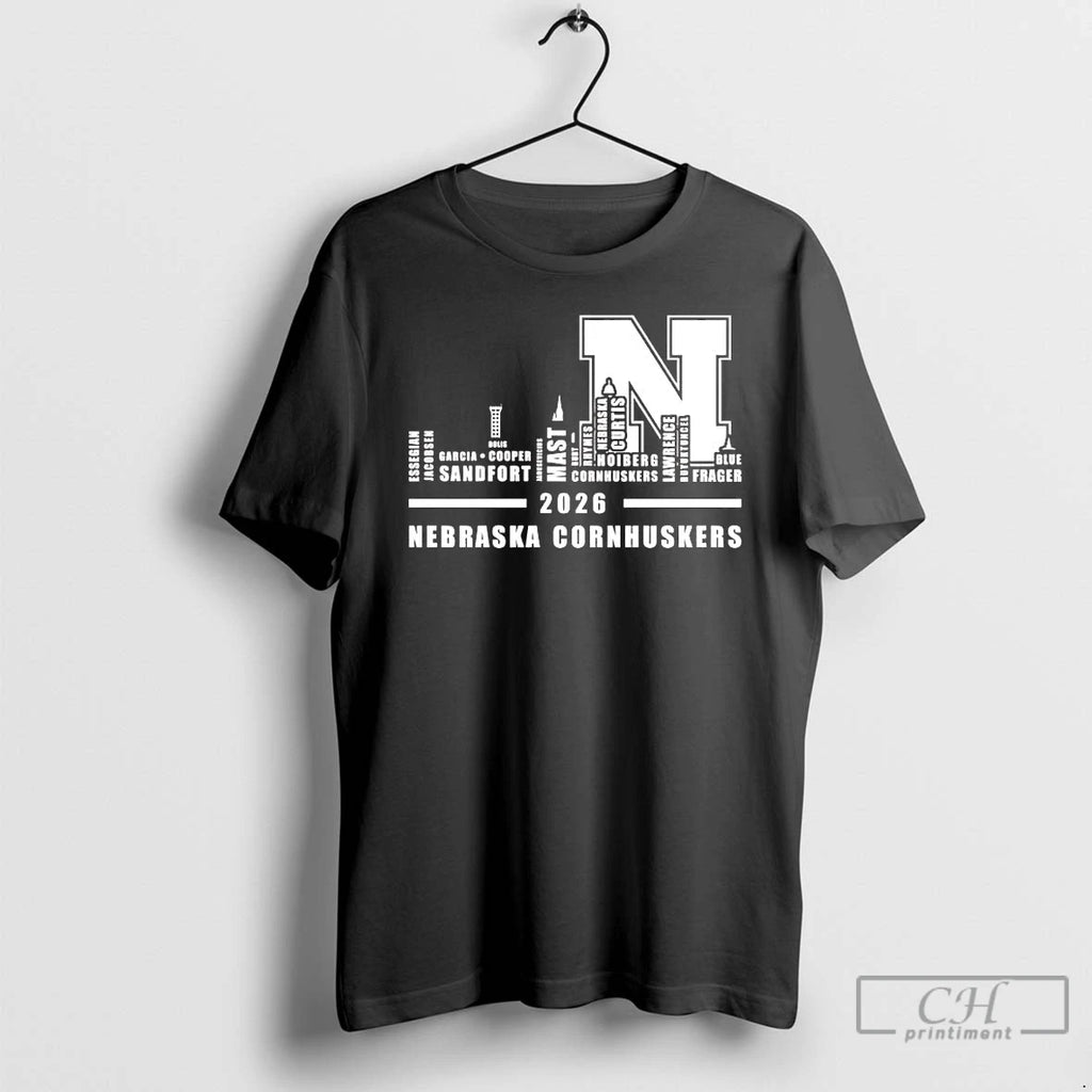 Premium Nebraska Cornhuskers 2026 Players Names City Skyline Tee Hoodie, Sweatshirt | PrintMintTees.com