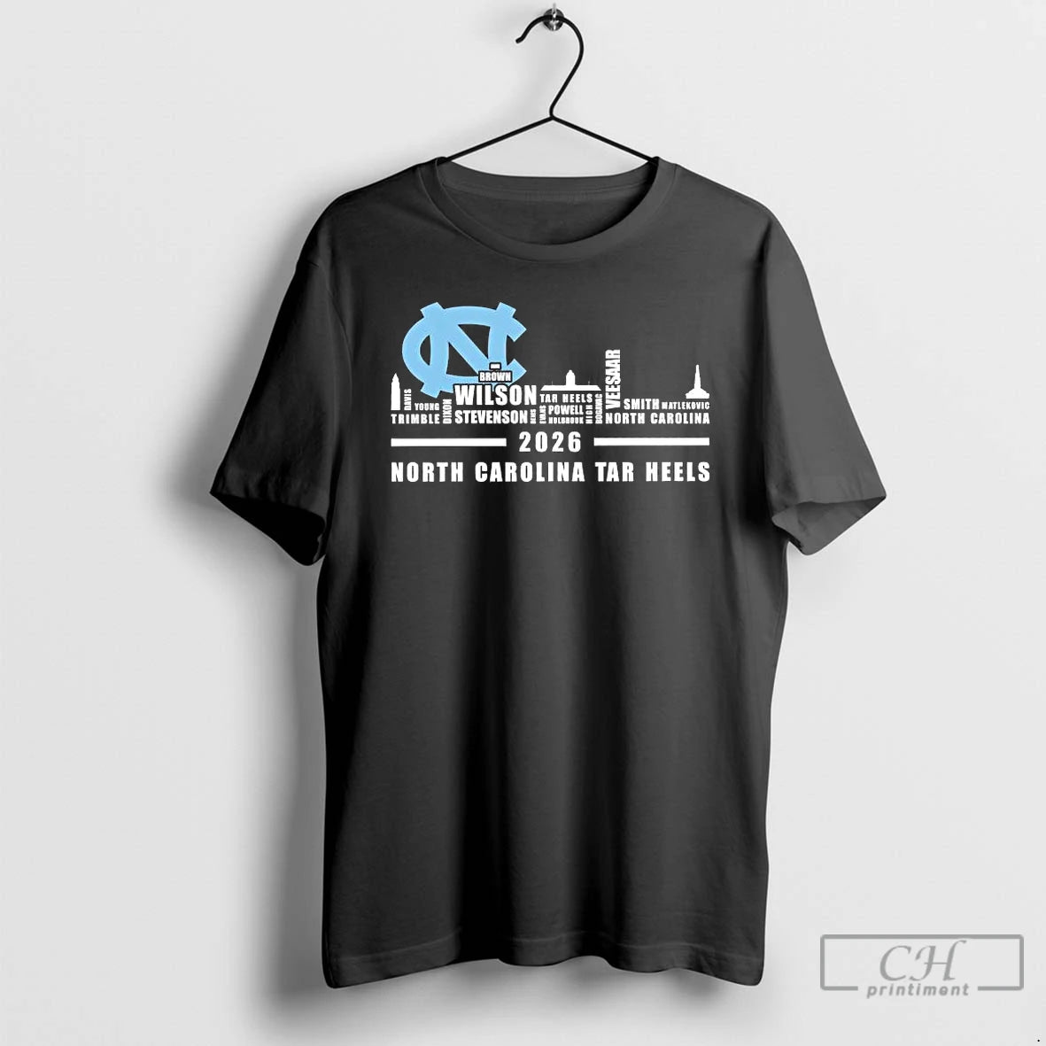 Premium North Carolina Tar Heels 2026 Players Names City Skyline Tee Hoodie, Sweatshirt | PrintMintTees.com