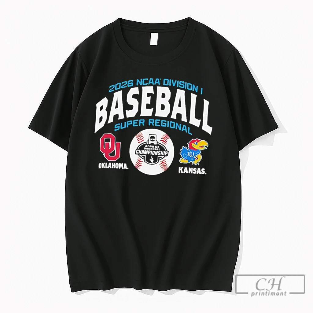 Premium Oklahoma Sooners Vs Kansas Jayhawks 2026 Ncaa Baseball Super Regional Matchup Tee T Shirts