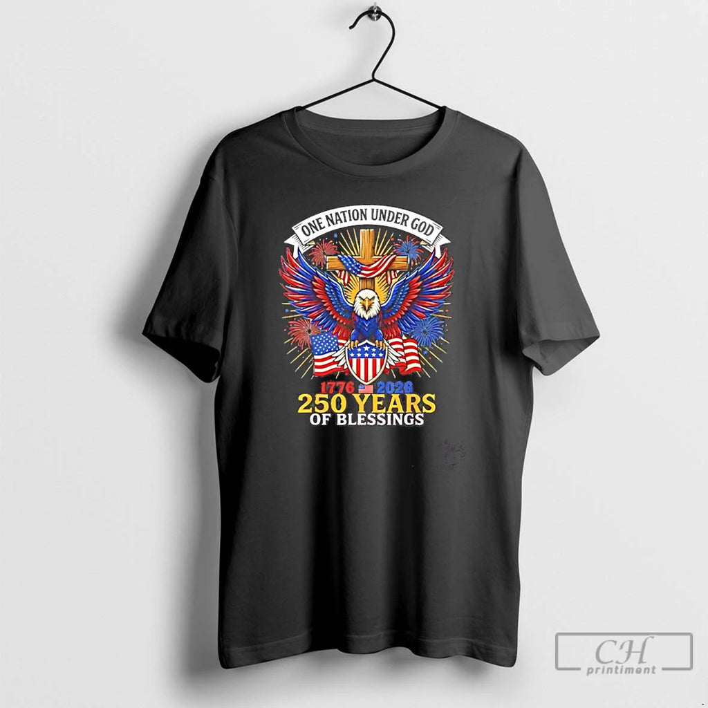 Premium One Nation Under God 250 Years Of Blessings Eagle American Flag T Shirts Sweater