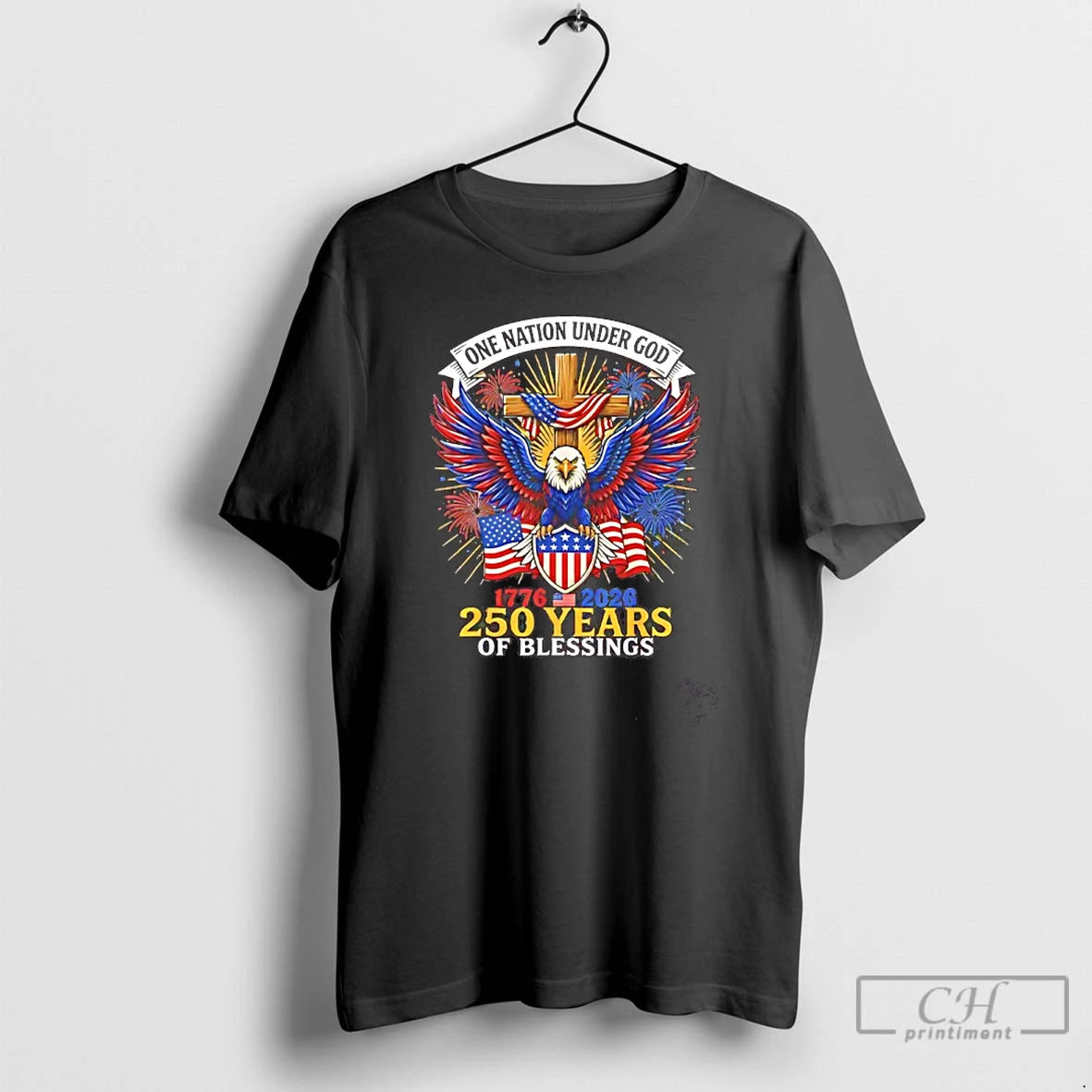 Premium One Nation Under God 250 Years Of Blessings Eagle American Flag T Shirts Sweater