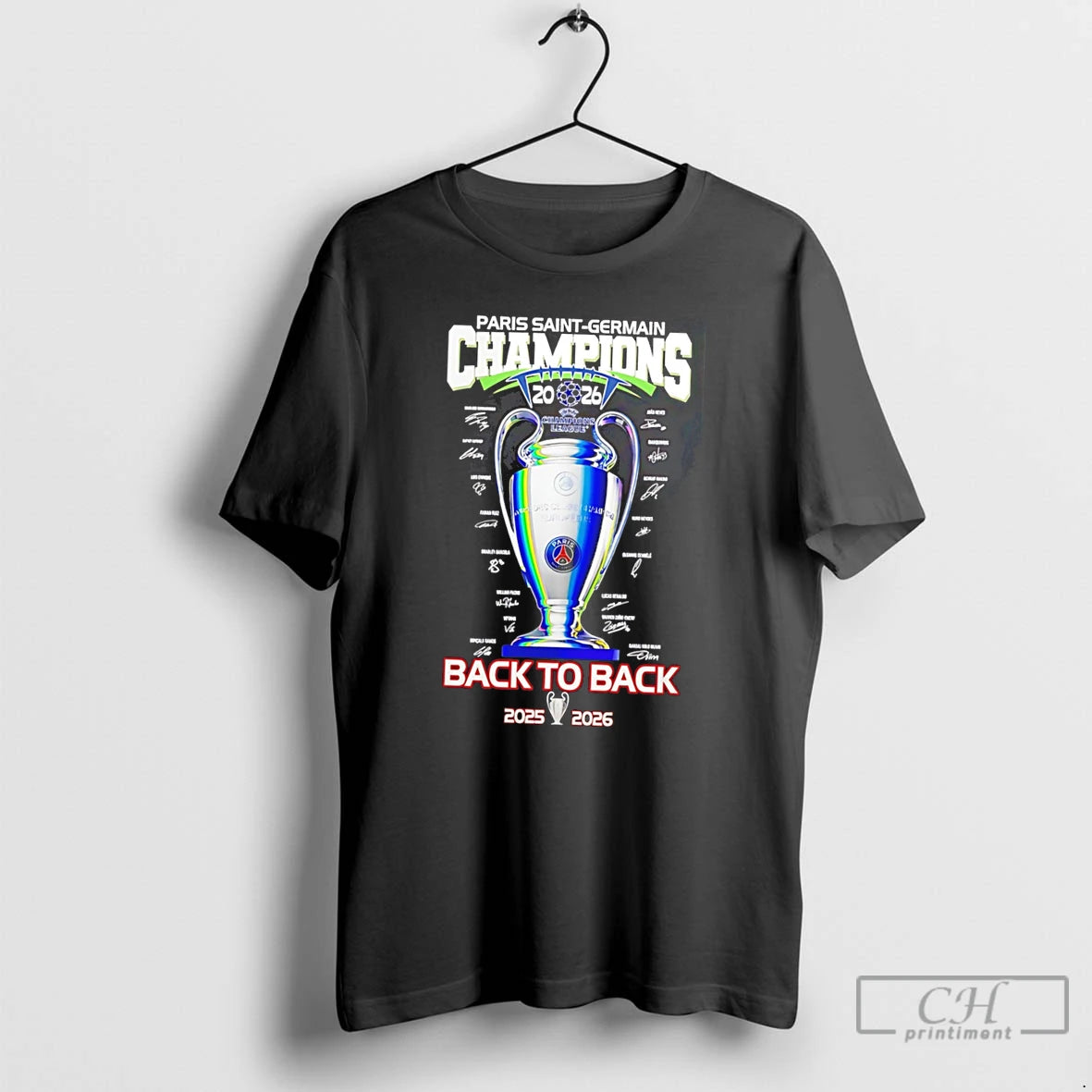 Premium Paris Saint Germain Champions 2026 Back To Back Trophy Tee