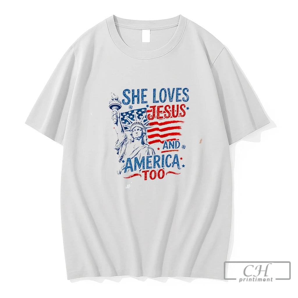Premium She Loves Jesus And America Too 4th Of July Faith Tee T Shirts Sweater