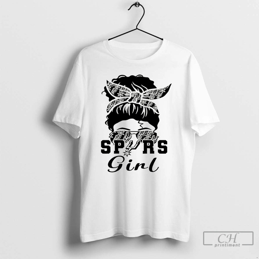 Premium Spurs Girl Messy Bun Bandana San Antonio Spurs Basketball Nba 2026 T Shirts Sweater