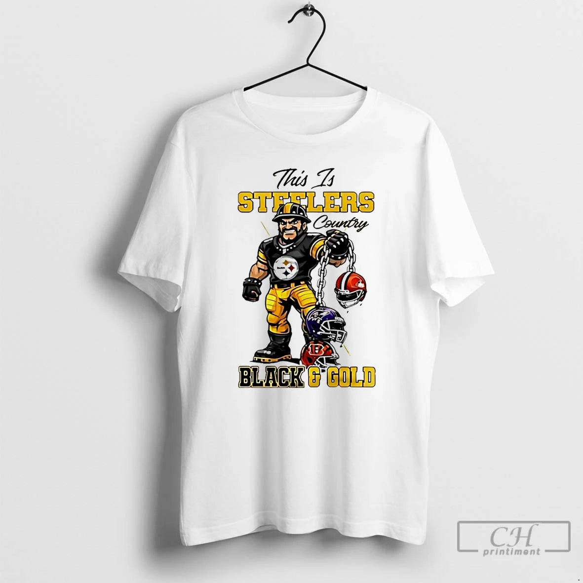 Premium Steelers Afc North Champions 2025 Mascot Black And Gold T-Shirts, Hoodie, Sweatshirt | PrintMintTees.com