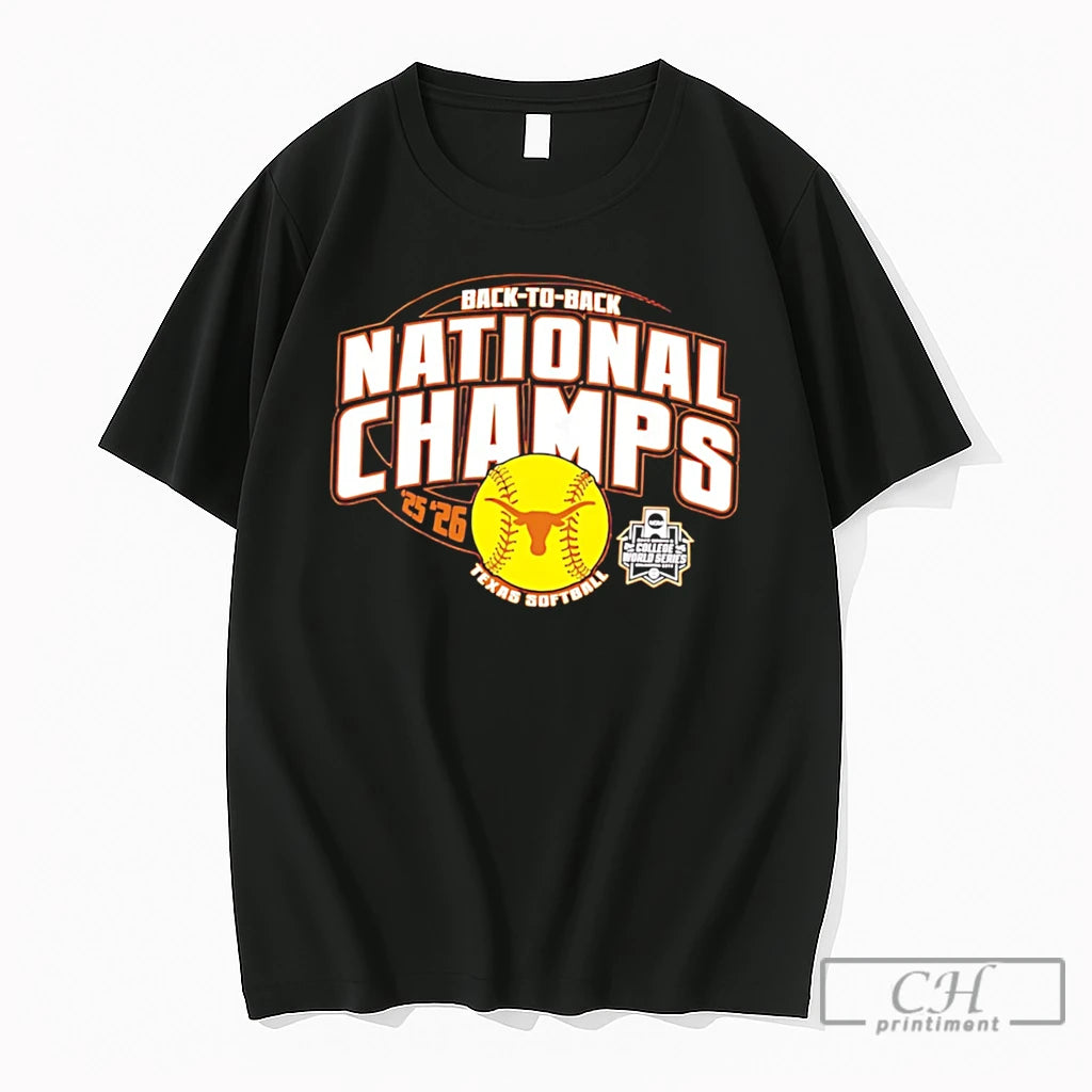 Premium Texas Longhorns 2026 Softball National Champs Back To Back Tee