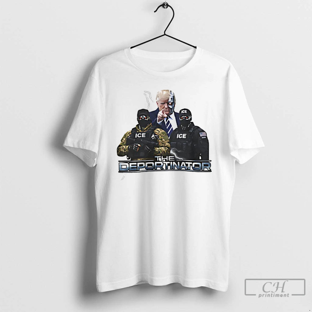 Premium The Deportinator Trump With Ice Police Meme T-Shirts, Hoodie, Sweatshirt | PrintMintTees.com