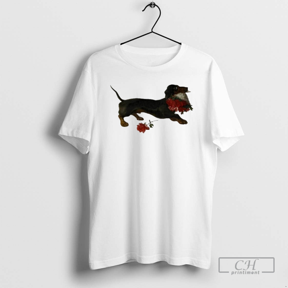 Premium Top Dachshund Running With A Bouquet Of Red Flowers In Her Mouth Shirt Sweater Hoodie, Sweatshirt | PrintMintTees.com