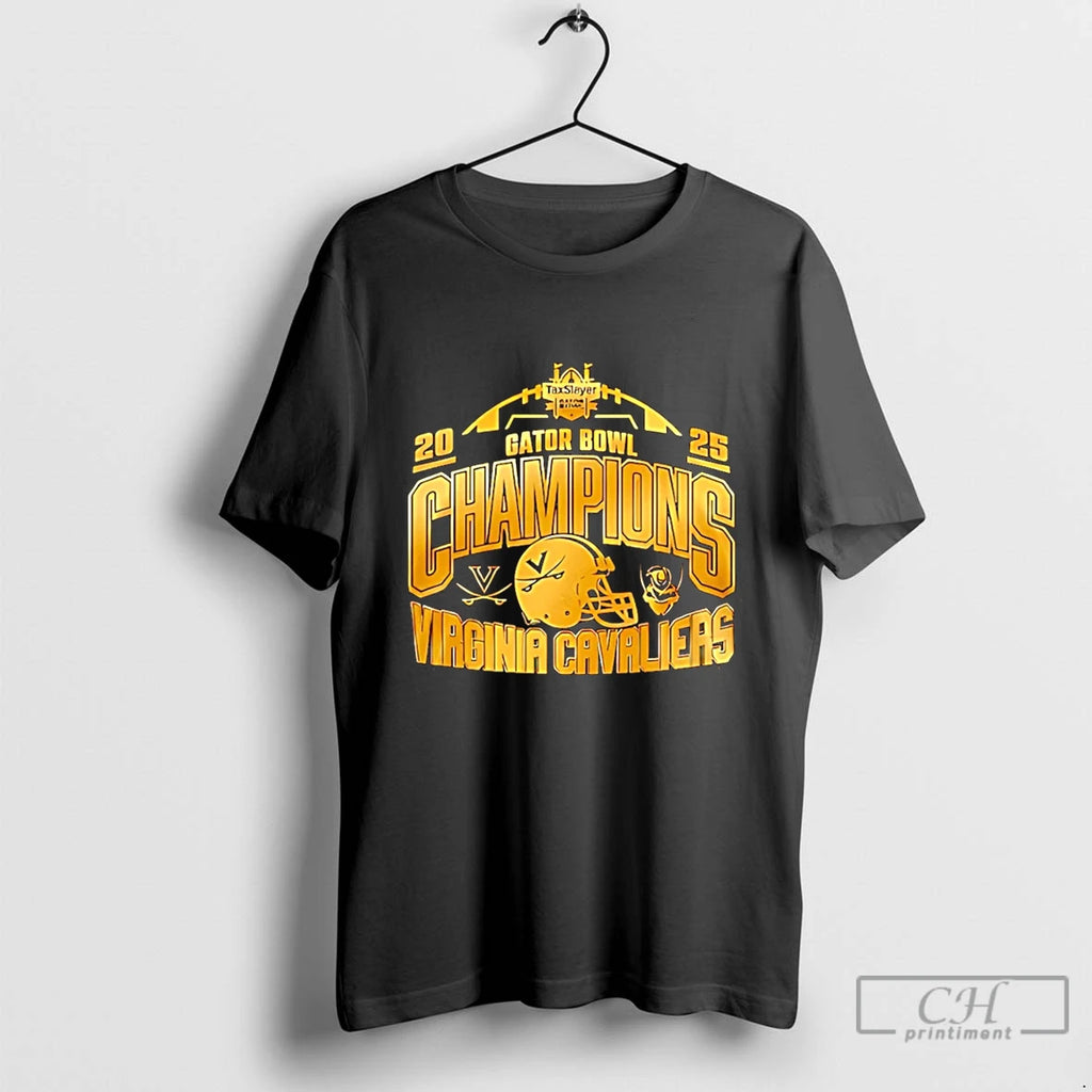 Premium Virginia Cavaliers 2025 Taxslayer Gator Bowl Champions Helmet Gold T-Shirts, Hoodie, Sweatshirt | PrintMintTees.com