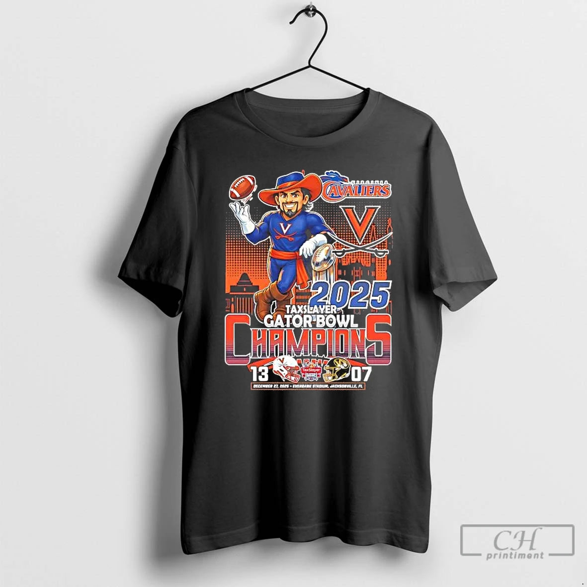 Premium Virginia Cavaliers 2025 Taxslayer Gator Bowl Champions Mascot Score T-Shirts, Hoodie, Sweatshirt | PrintMintTees.com