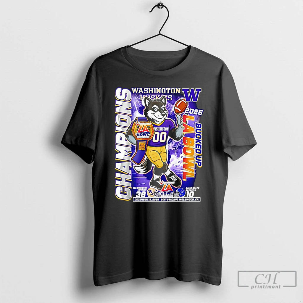 Premium Washington Huskies Bucked Up La Bowl Champions 2025 Mascot T-Shirts, Hoodie, Sweatshirt | PrintMintTees.com