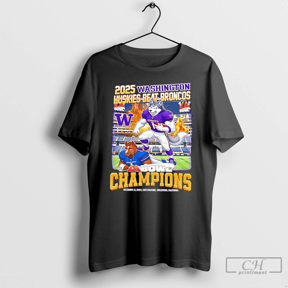 Premium Washington Huskies Beat Broncos 2025 La Bowl Champions Mascot T-Shirts, Hoodie, Sweatshirt | PrintMintTees.com