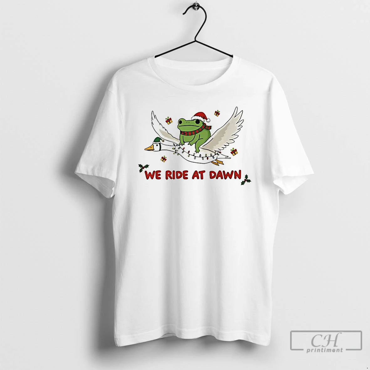 Premium We Ride At Dawn Frog And Goose Christmas T-Shirts, Hoodie, Sweatshirt | PrintMintTees.com