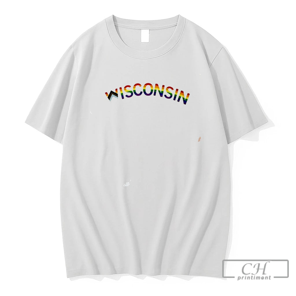Premium Wisconsin Text Progress Pride Flag Tee