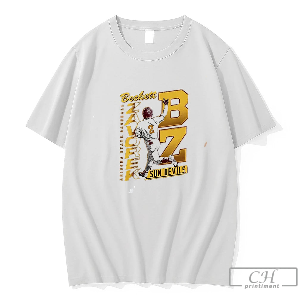 Premium Qdwkb66n Arizona State Sun Devils Baseball Beckett Zavorke Bz Number Illustration Tee T Shirts