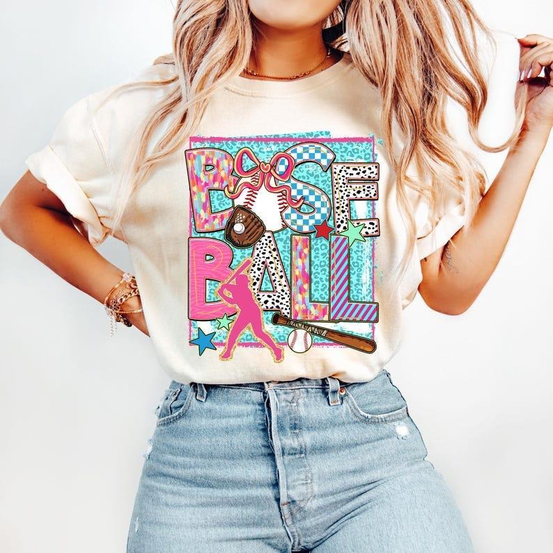 Preppy Baseball Coquette tshirt, Leopard tshirt, Retro Game Day Mom T-Shirt Hoodie Sweatshirt | PrintMintTees.com