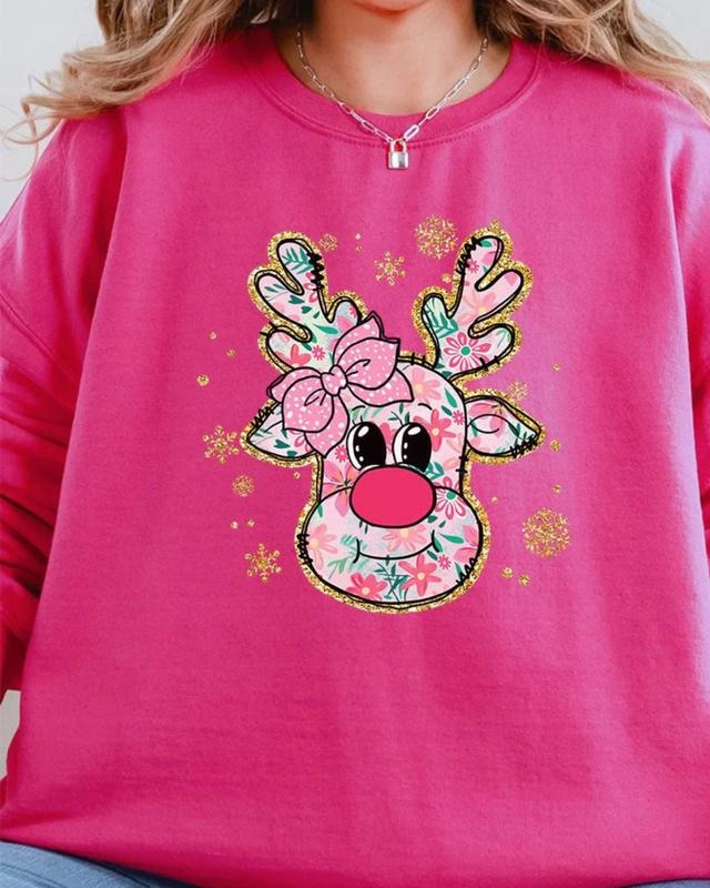 Preppy Blossom Reindeer Unisex NuBlend Crew Sweatshirt CHRISTMAS 2024 Shirt Hoodie | PrintMintTees.com