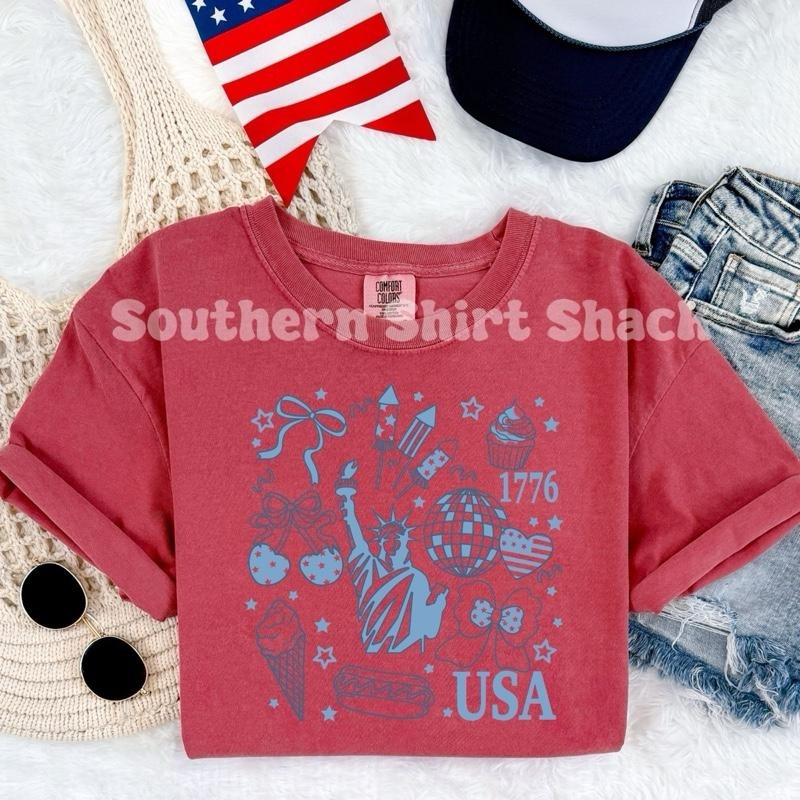 Preppy Coquette America t shirt  | Crimson comfort colors t shirt | 4th of July T shirt Hoodie Sweatshirt | PrintMintTees.com