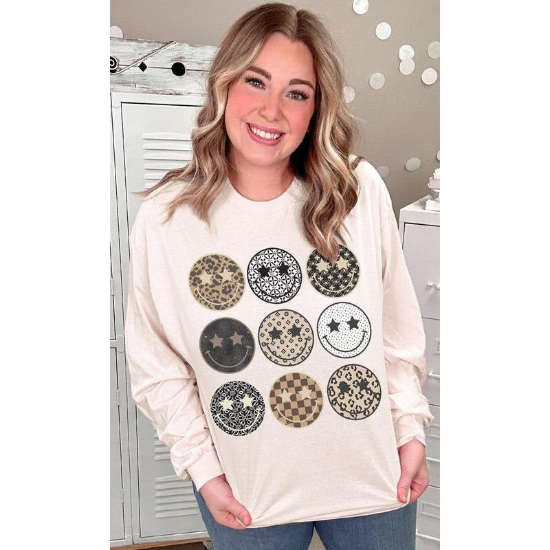 Preppy Smiley Graphic Long Sleeve T-Shirt Hoodie Sweatshirt | PrintMintTees.com