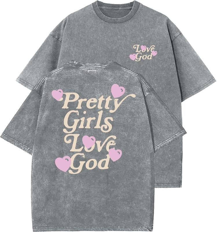 Pretty Girls Love God Unisex Washed T-Shirt, Christian t shirts, Vintage 90s Graphic Tee, Gift Top Womenswear Cotton...