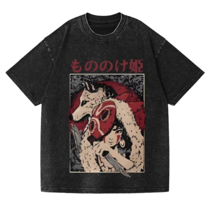 Princess Mononoke Hayao Miyazaki Ghibli Anime Vintage Wash Japanese Design T-Shirt, Funny Anime Graphic Tee Shortsleeve...