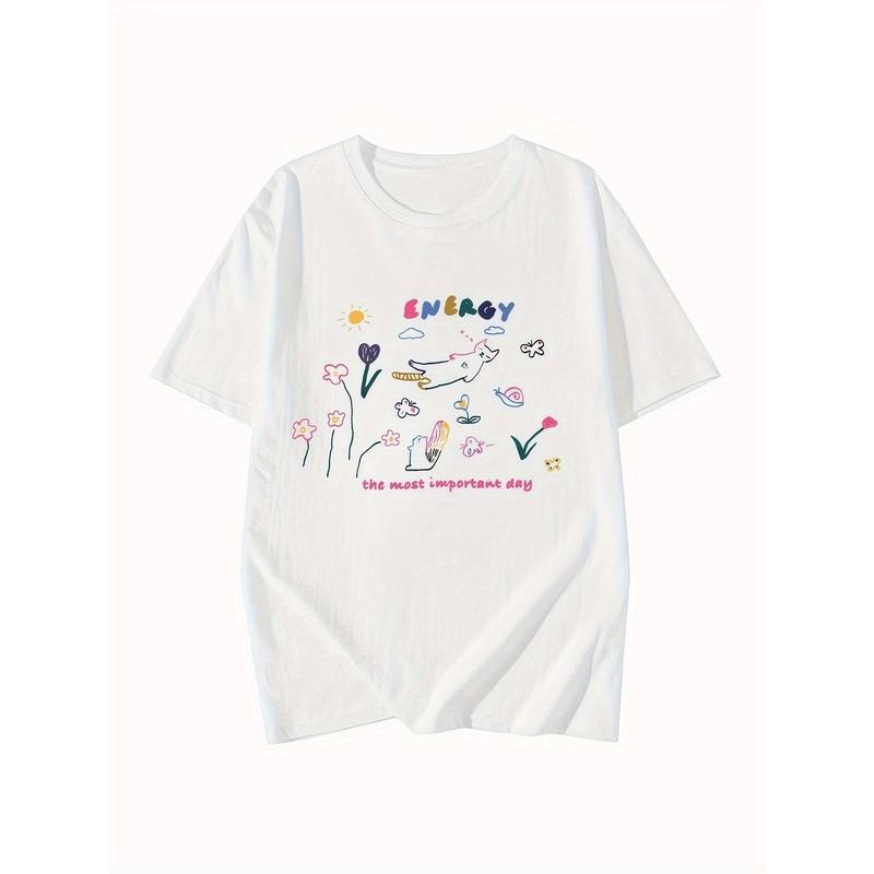 Print Crew Neck T shirt Casual Women Cotton Print Short sleeve  Versatile Summer  Loose Top Tee style 02 Hoodie Sweatshirt