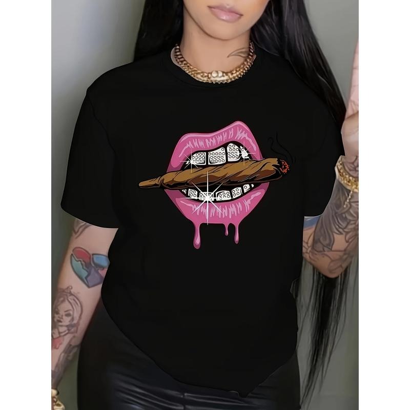 Print Crew Neck T-shirt, Casual Loose Short Sleeve Summer T-Shirts Tops, Women's Clothing style 04 Hoodie Sweatshirt
