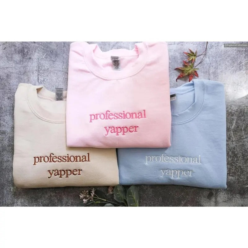 Professional Yapper Coquette Girly Embroidered Sweater, Hoodie, Tee, Funny Meme T-Shirt, Sweatshirt, Funny Crewneck, Gift...