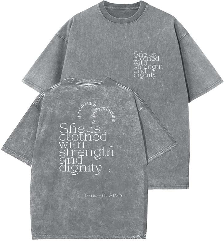 Proverbs 31_25 Unisex Washed T-Shirt, Christian t shirts, Vintage 90s Graphic Tee, Gift Top Womenswear Cotton Hoodie...