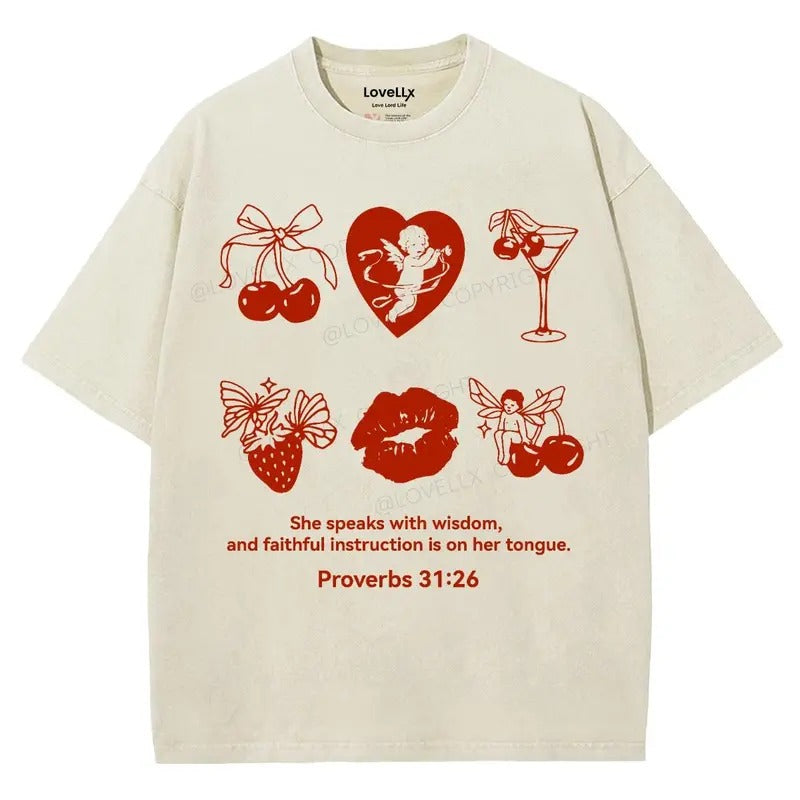 Proverbs 31_26 Unisex Washed T-Shirt, Christian Jesus  t shirts, Vintage 90s Graphic Tee Gift Hoodie Sweatshirt