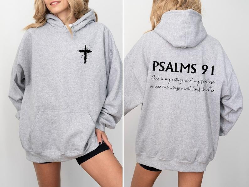 Psalm 91 Hoodie, Bible Verse Hoodie, Religious Hoodie, Trendy Christian Hoodie, Jesus Love Hoodie, Faith Based Hoodie,...