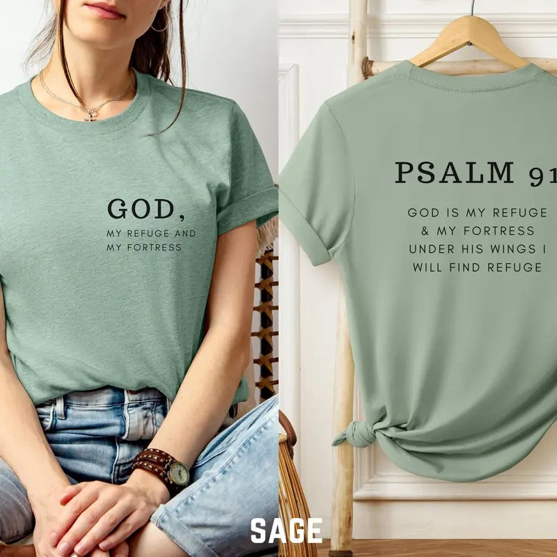 Psalm 91 Shirt Minimalist Christian Shirt Bible Verse Faith Based Apparel Gift Hoodie Sweatshirt | PrintMintTees.com