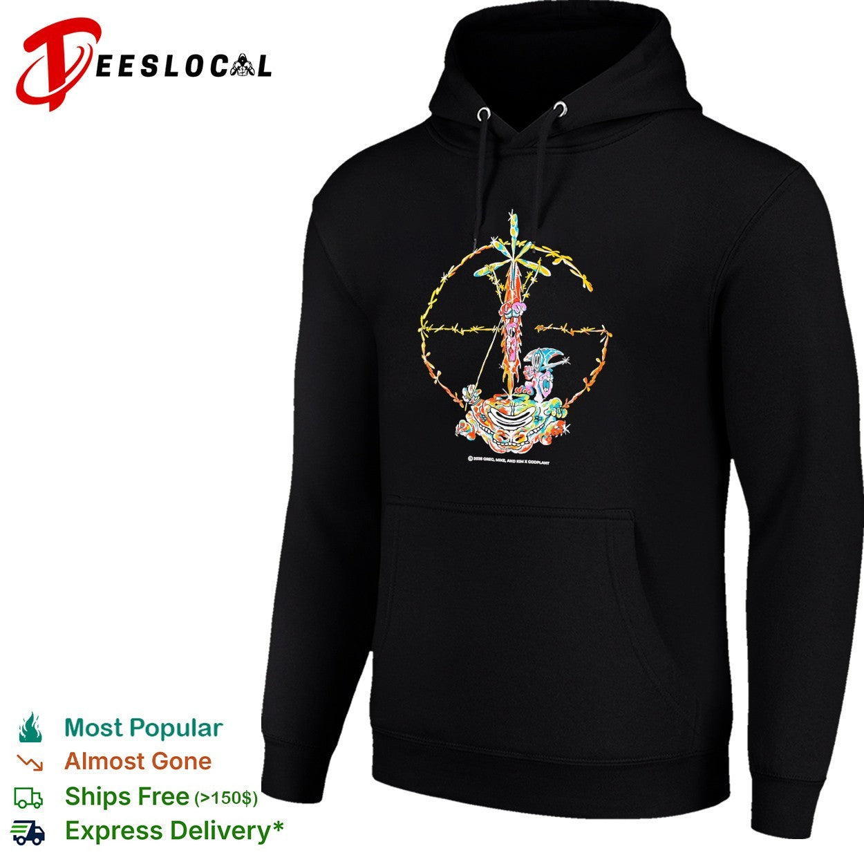 Psychedelic skeleton cross barbed wire flowers poster shirt