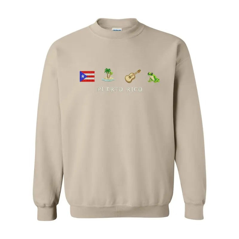 Puerto Rico Embroidered Crewneck Sweatshirt, Boricua Vibes Comfort Long Sleeve Pullover T-Shirts, Hoodie | PrintMintTees.com