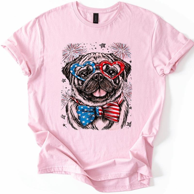 Pug Patriotic Dog, USA, America, Pet Lover, 4th of July, Soft Style T-Shirt, Soft Style Tee, Women's Graphic Tshirt...