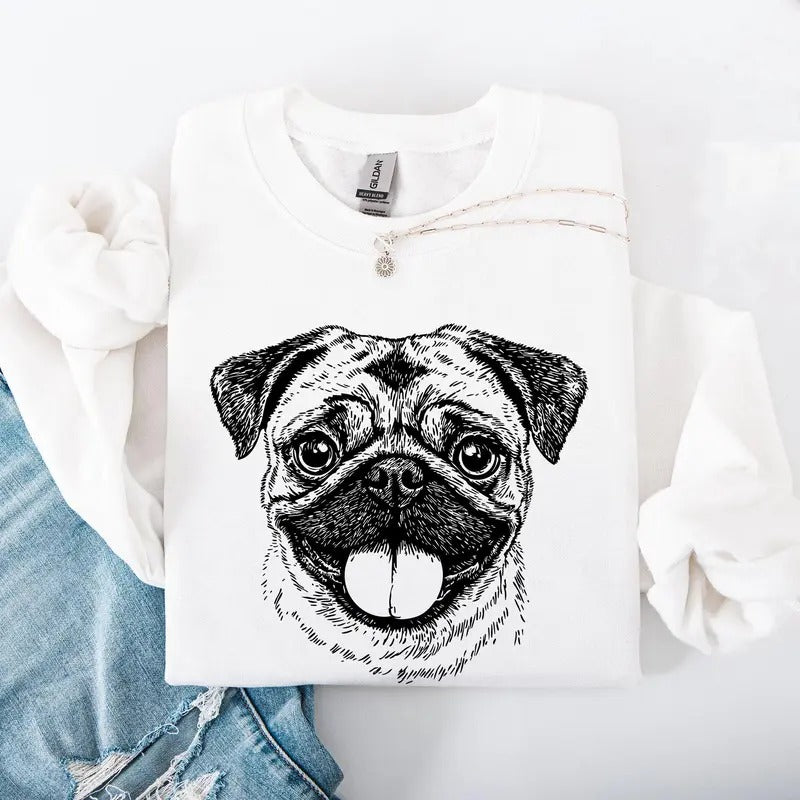 Pug Pet Dog Breed Crew Neck Shirt Hoodie Sweatshirt
