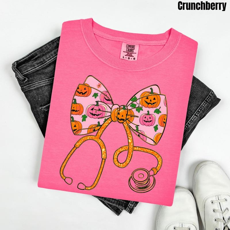 Pumpkin Bow Stethoscope Comfort Colors T-Shirt 'NLB' Hoodie Sweatshirt | PrintMintTees.com