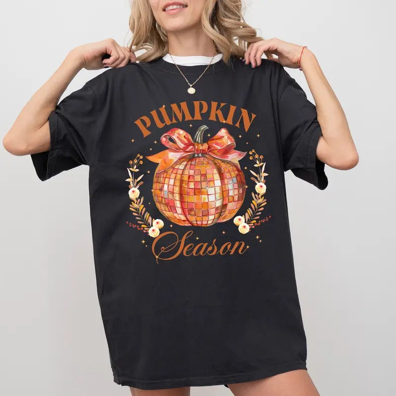 Pumpkin Season Tee, Coquette Disco Pumpkin Unhinged Shirt, In My Pumpkin Spice Era T-shirt, Retro Fall Vibes Tee, Autumn...