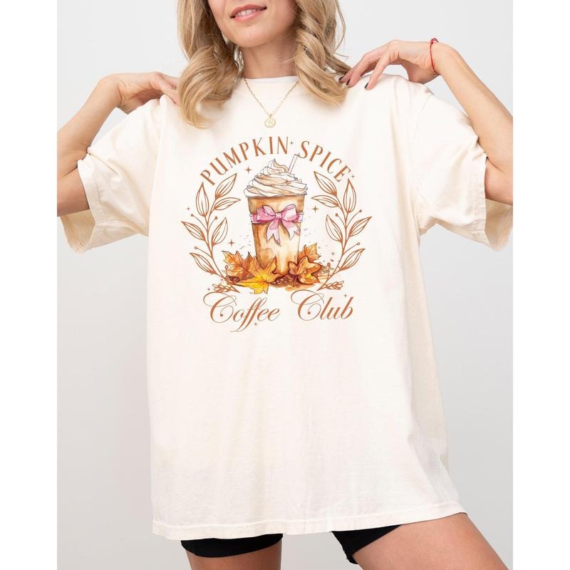 Pumpkin Spice Coffee Club, Latte, Girly, Coquette, Autumn, Fall Shirt, Women's Comfort Color Tee, Tshirt Hoodie, Sweatshirt