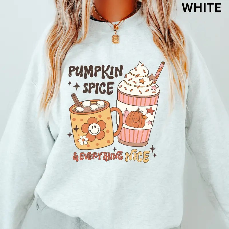 Pumpkin Spice and Everything Nice Sweatshirt, Fall Crewneck Sweatshirt, Fall Crewneck, Retro Sweatshirt Graphic Oversized...