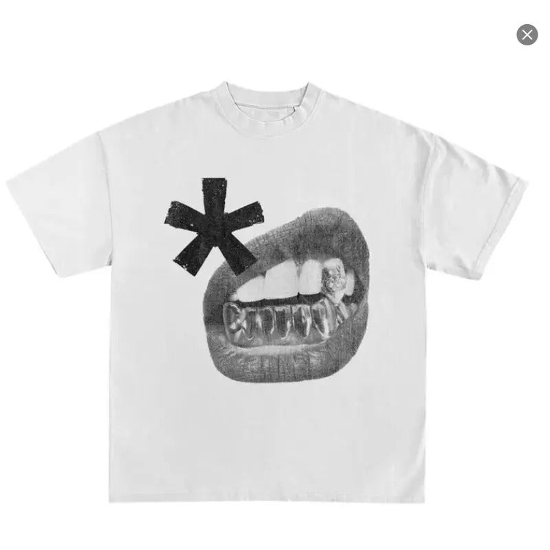 Punk Lips Print Fashion Y2K Gothic Streetwear T-Shirt Y2K Shirts Vamp Opium Aesthetic Streetwear Y2k TeesAesthetic...