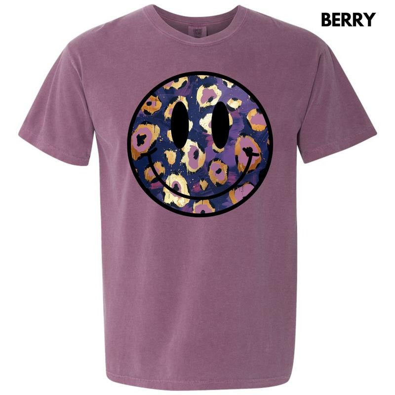 Purple & Gold Cheetah Happy Face Comfort Colors T-Shirt 'NLB' Hoodie, Sweatshirt | PrintMintTees.com
