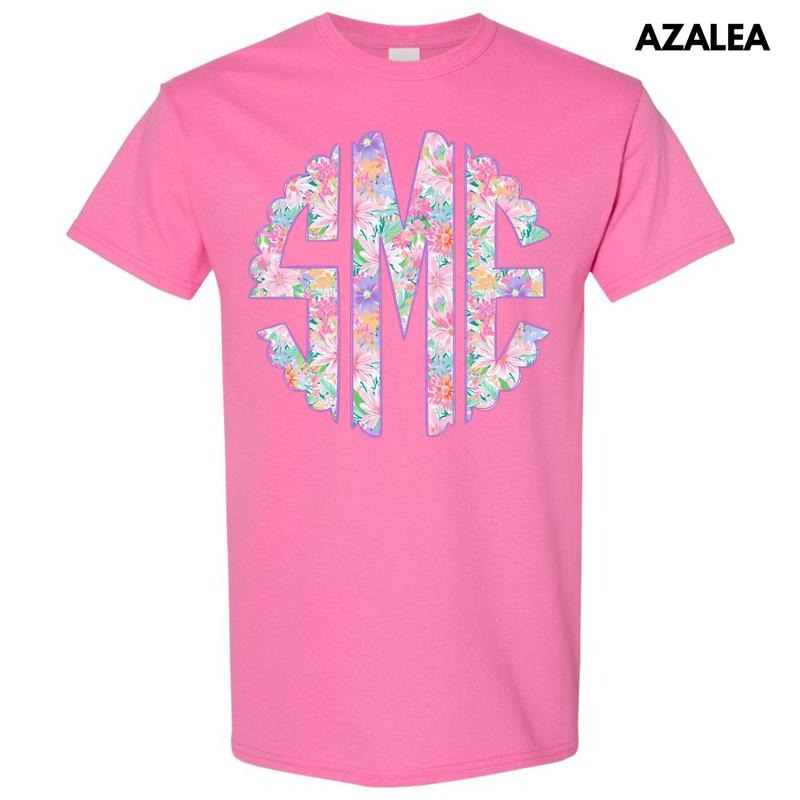 Purple Blossoms Monogram Gildan Short Sleeve T-Shirt 'NLB' Hoodie Sweatshirt | PrintMintTees.com