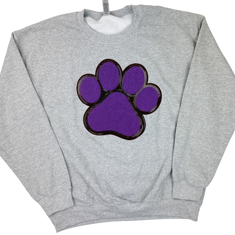 Purple Paw Chenille Patch Sweatshirt -- SPORT GREY Shirt Hoodie | PrintMintTees.com