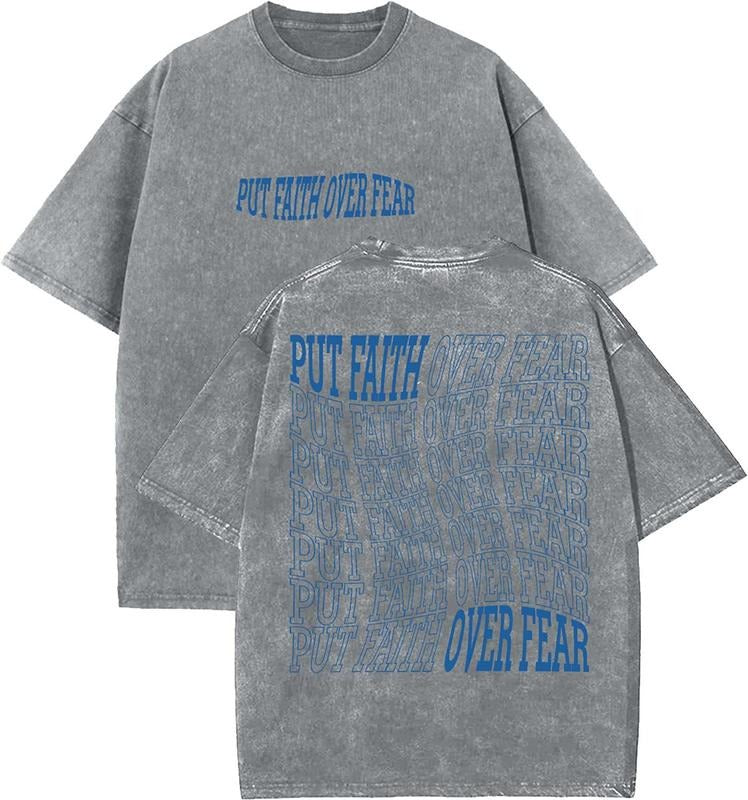 Put Faith Over Fear Unisex Washed T-Shirt, Christian Tshirts, Vintage 90s Graphic Tee, Gift Top Womenswear Cotton Mineral...